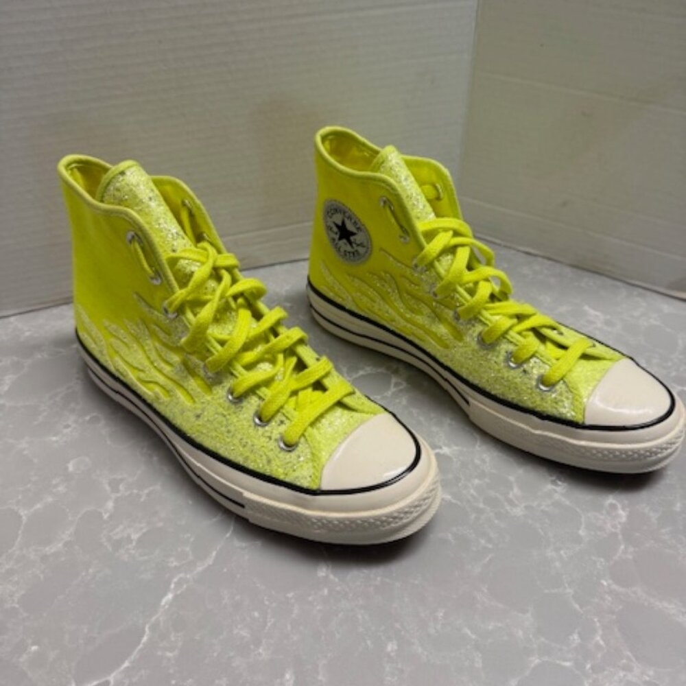 converse chuck 70 hi top lemon venom with glitter shine flames Women SZ 10